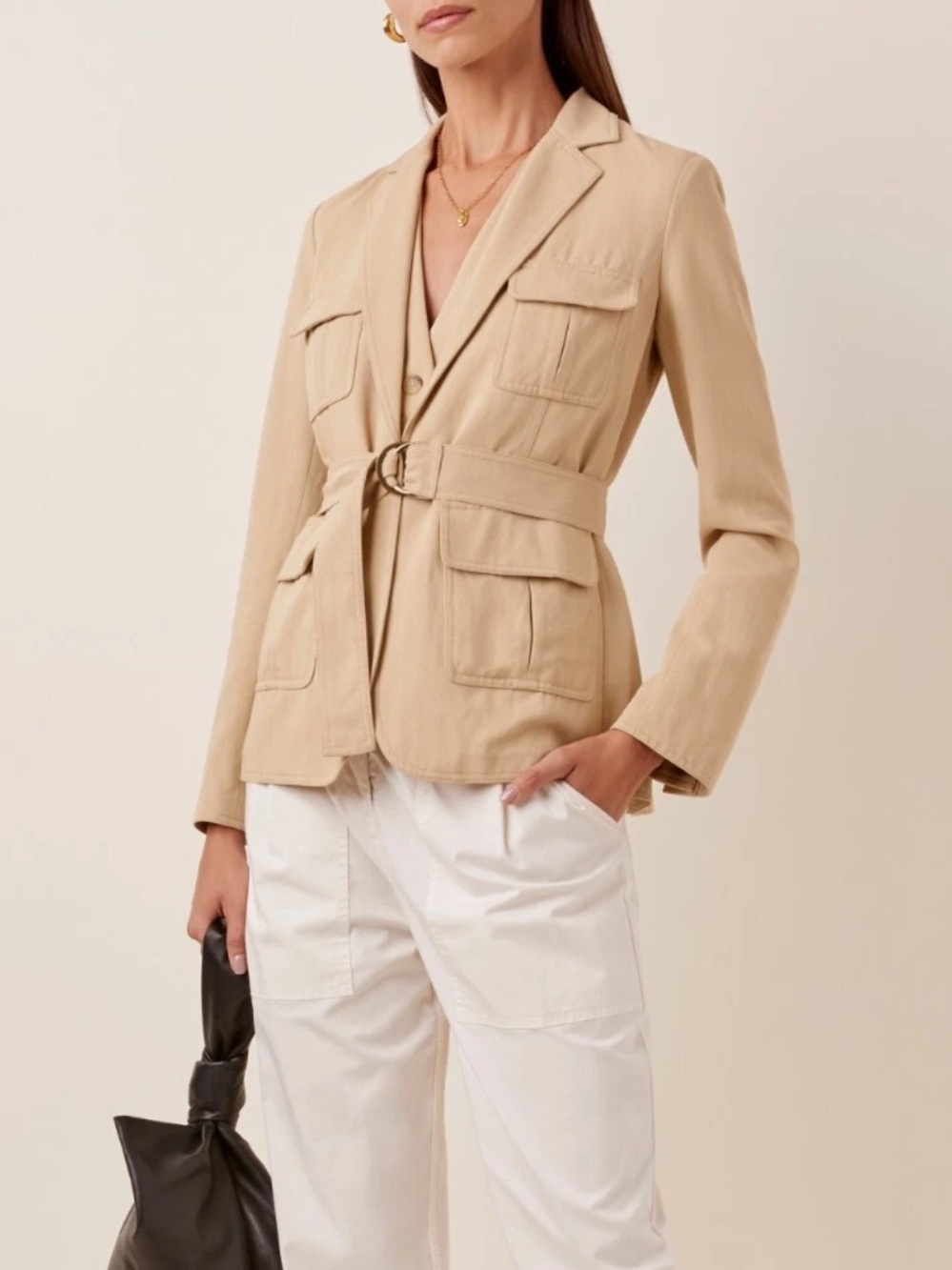 Nili Lotan Hunt Belted Twill Jacket in Safari Beige - Size 6